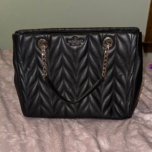 Kate Spade Black Leather Quilted Small Tote  with Chain Handles